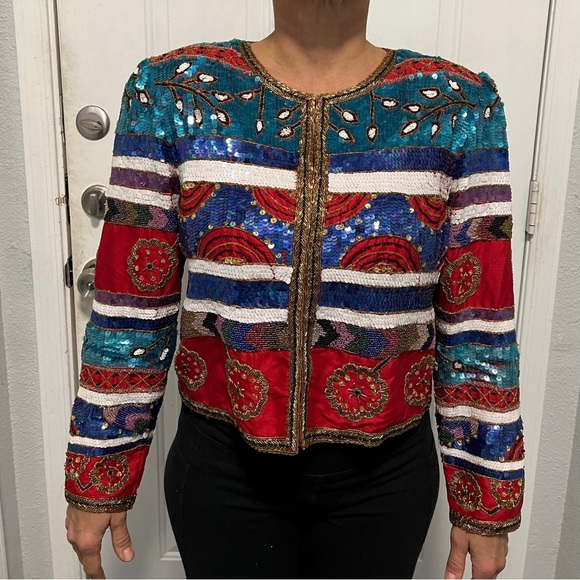 Vintage Lesley Fay Evenings sequin jacket size PL - Picture 8 of 8